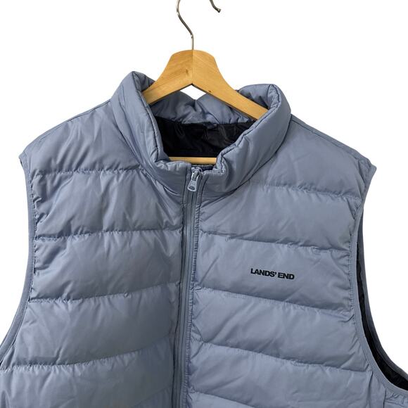 Lands End Down Puffer Vest Mens XXL Light Blue 2XL Full Zip - Picture 6 of 10